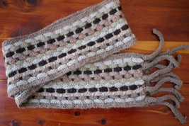 Handmade Hand Knit Woven Soft Angora Wool Fringe Scarf Earthtone Pastels... - £19.82 GBP