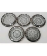 Vtg Lot of 5 Sterling Silver Wine Coasters Rim cut Glass 4 inch diameter... - $67.70 CAD