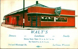 Artist View Walt&#39;s Luncheons Restaurant La Crosse Wisconsin WI UNP Postcard C12 - £5.41 GBP