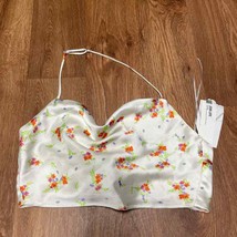 Zara Blogger Favorite Satin Effect Floral Drape Neck Halter Crop Top Size Small - £20.33 GBP