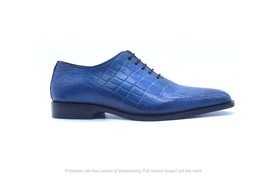  Blue Patina Croc Oxfords Dress Shoes For Men, Genuine Leather Custom Shoes - $161.49