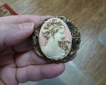 (CM43-13) LADY ROSE Pine Resin pink white CAMEO jewelry Pin pendant neck... - $33.65