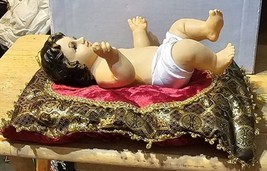 BABY JESUS CHRIST WITH FANCY DECORATIVE PILLOW RELIGION FIGURINE STATUE - $31.52