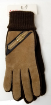 Ladies Suede Knit Winter Gloves Gold Buckle Brown Korean 1980s Vtg - $15.15