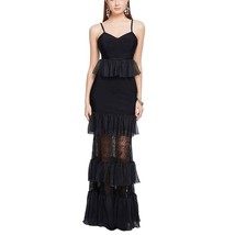 Sexy Maxi Strap Ruffle Lace Spliced See Through Cocktail Elegant Bandage Dress S - £31.87 GBP