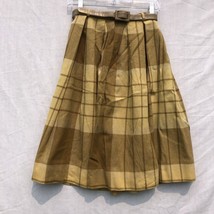 Bobbie Brooks 24&quot; Waist Beige Tan Plaid Pleated Skirt 100% Wool Vintage - £23.73 GBP