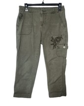 Lee Straight Fit Womens Embroidered Cargo Capris Pants Sz 4M Olive Green... - $11.39