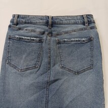 One 5 One MS239752 Women's Blue Pencil Stretch Denim Frayed Skirt Pockets Size S image 14
