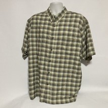 Royal Robbins Button Shirt XXL 2XL Green Men&#39;s Check Short Sleeve 26.5&quot;X30&quot; - $22.20