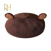 RH Spring Summer Brown   Ears Knit    Cute Handmade Girls Sister Dark Casual Ber - £151.87 GBP