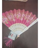 Elegant Victorian Look Folding Fan Gold Black Red Design &amp; White Flowers - €7,63 EUR