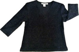 Women&#39;s Dressbarn Sparkling Black Metallic Blouse, V-neck Size M, 3/4 Sleeve Top - £5.20 GBP
