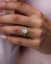 2 CT Emerald Cut Moissanite Diamond Halo Engagement Ring,14k Silver Wedding Ring - £98.93 GBP