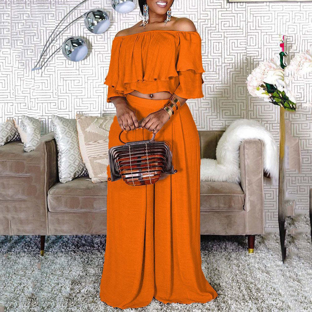 Oversized 2 Pieces Pants Sets Crop Tops & Wide Leg Pants