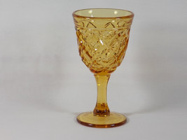 Viking Glass Diamond Thumbprint Amber Wine Goblet #7218, Sandwich Glass Museum R - £22.06 GBP