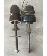 Lot of 2 Vintage Ceramic Insulators With Iron Screw Pegs, Brown &amp; Black - $39.99