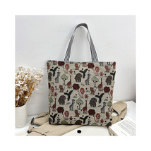 Tapestry Shopper Tote Bag Animal Print Gray Beige Daily Use Large Tote Bag - £15.28 GBP