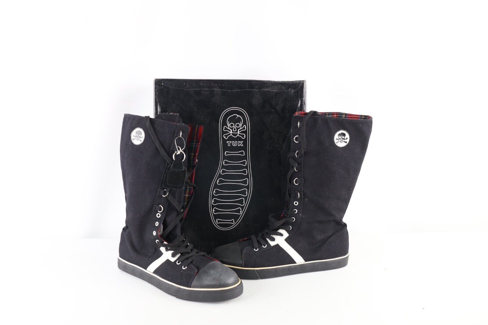 Primary image for NOS Vtg 90s Streetwear Mens 12 Gothic Goth Punk Skull Tall Canvas Shoes Boots
