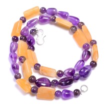 Natural Yellow Aventurine Amethyst Gemstone Smooth Beads Necklace 18&quot; UB-8244 - £8.75 GBP