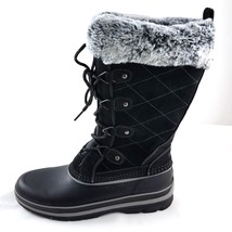 Khombu Black Leather Faux Fur Lace Up Winter Snow Boots Womens 11 M EUC - £27.68 GBP