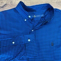 Polo Ralph Lauren Mens L Button Up Blue Black Preppy Gingham Oxford Blac... - £16.31 GBP