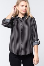3/4 Roll Up Slv Stripe Print Shirt - $236.56 MXN