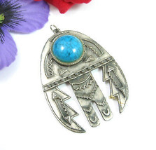 RAFAELIAN South Western PENDANT Imitation TURQUOISE Vintage Silvertone  ... - $21.77