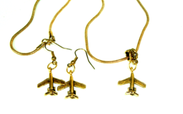 Vintage 90s Necklace and earrings airplanes aviation travel fly danglers - £14.73 GBP
