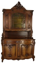 Buffet Louis XV Rococo Antique French 1880 Walnut Beautifully Carved Wood Glass - £6,360.88 GBP