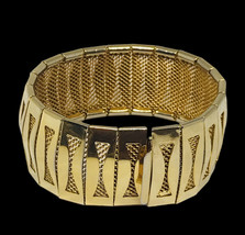 Vintage Plated Gold Tone Metal,Over Metal Mesh Panel Link Bracelet 7” - £40.07 GBP