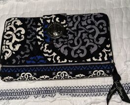 Vera Bradley Canterbury Pattern Turn Lock Zip Around Wallet Cobalt Blue ... - $18.35