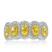 Art Deco 2.19CT 5 Stone Oval Natural Fancy Yellow Diamond Wedding Band 14k Gold - £3,638.27 GBP