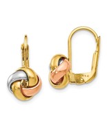 14K Tri Color Love Knot Leverback Earrings - £181.71 GBP