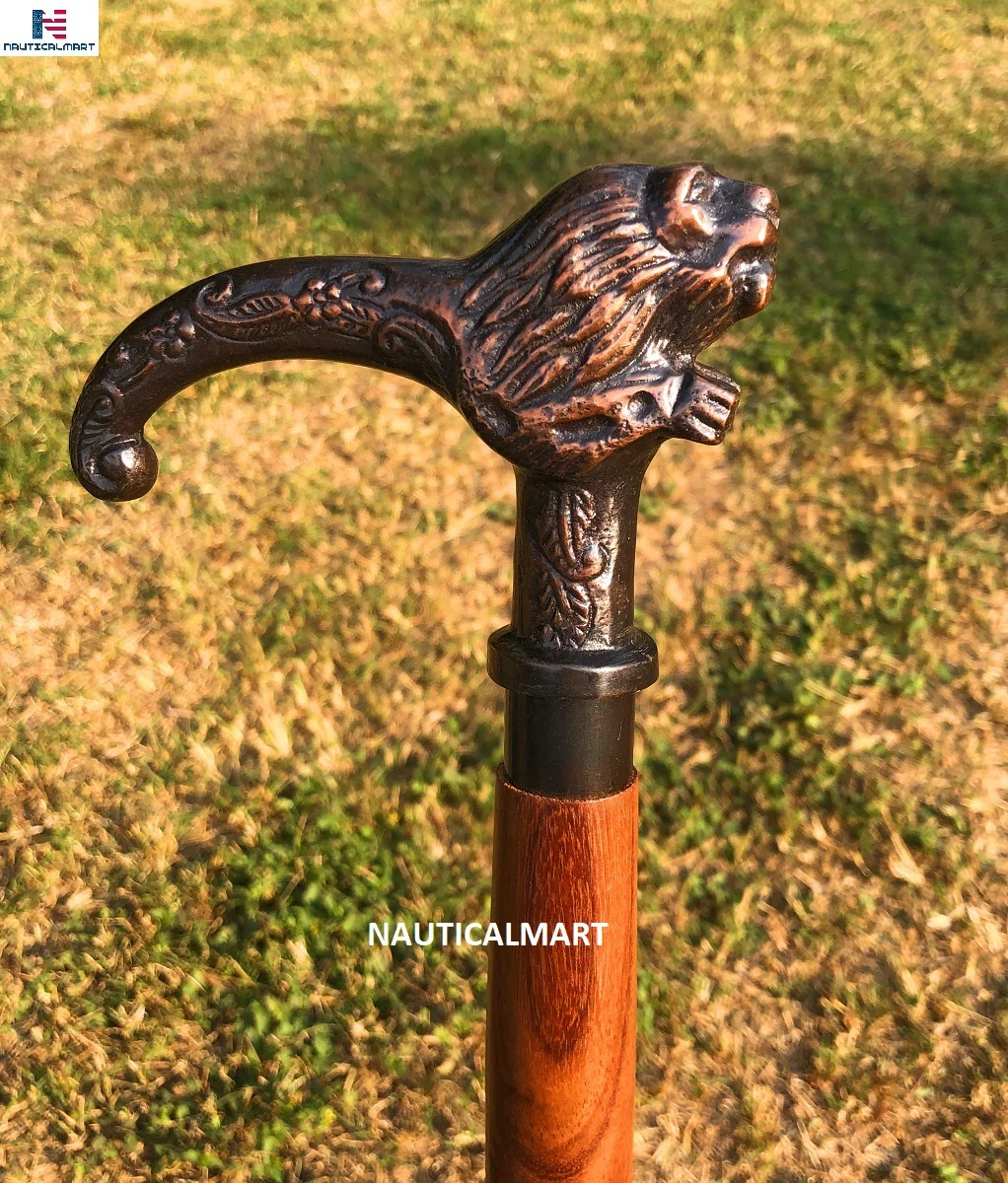 Nauticalmart Brass Lion Head Handle Wooden Walking Stick Cane - $99.00