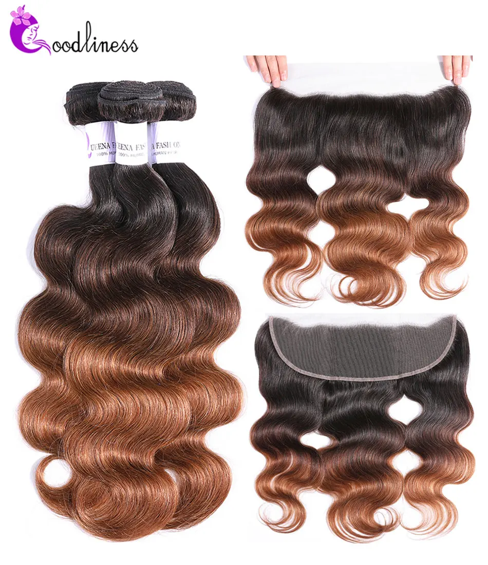 Ombre Body Wave Human Hair Bundles With Closure 1B/4/30 Brazilian Remy Hair - £137.86 GBP+