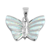 Butterfly White Opal Pendant  Necklace Solid 925 Sterling Silver - £20.87 GBP