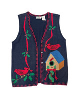 Vintage Capacity Cardinal Bird House Holly Embroidered Blue Sweater Vest... - £11.79 GBP