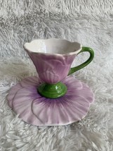 Vintage Teleflora Gift Ceramic Teacup And Poppy Flower Saucer Purple. (A3) - £19.49 GBP