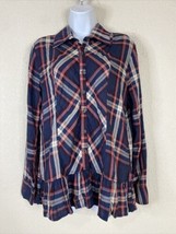 Signature Studio Womens Size M Plaid Pocket Ruffle Button Up Shirt Long Sleeve - £8.72 GBP