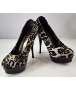 Seisen Heels Womens Size 7.5/38 Black Leopard Print Sequined Stiletto Pumps - £19.71 GBP
