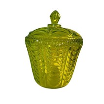 Bright Neon Yellow Candy Dish Faux Cut Crystal Plastic JAR with Lid MCM Vintage - £14.88 GBP
