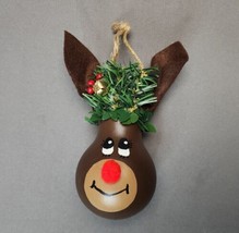 Vintage Hand Painted Rudolph The Red Nose Reindeer Light Bulb Christmas Ornament - £16.61 GBP
