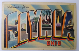 Greetings From Elyria Ohio Large Big Letter Linen Postcard Curt Teich Unused - £5.89 GBP