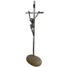 Vintage Metal Christ on The Cross mounted on a stone 11 inch tall Crucifix - £34.99 GBP