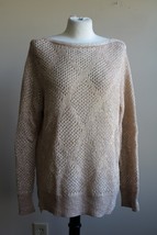 Chico&#39;s 2 Pink Brown Gold Metallic Sparkle Open-Stitch Linen Cotton Sweater - £21.61 GBP