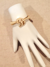Vintage Signed Monet Goldtone Cream Knot Enameled Cuff Bangle Bracelet see video - £10.86 GBP