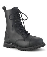 DEMONIA RIOT-10 Men&#39;s Black Faux Leather Biker Combat Steel Toe Ankle Boots - $1,899.73 MXN