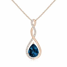 ANGARA Floating London Blue Topaz Drop Pendant in 14K Gold (AAAA, Size-9x7) - £913.65 GBP