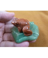 (Y-FRO-LP-714) Orange FROG frogs green LILY PAD stone gemstone CARVING f... - £13.80 GBP