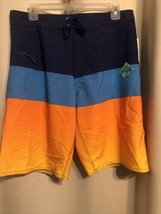 48C NWT Burnside Mens 32 Stretch Swim Trunks Blue Orange Colorblock Boar... - £7.52 GBP